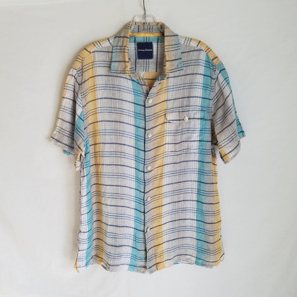 Tommy Bahama Plaid Button Front Short Sleeve Hawaiian Shirt Mens Medium